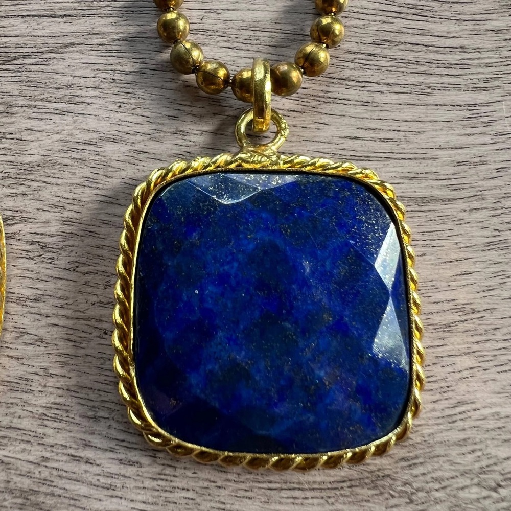 Gold and Blue Square Pendant Necklace